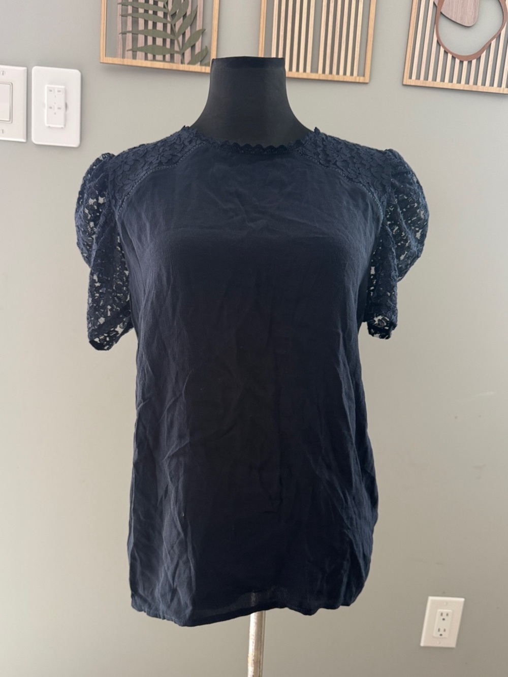 NAF NAF Navy Lace Sleeve Top